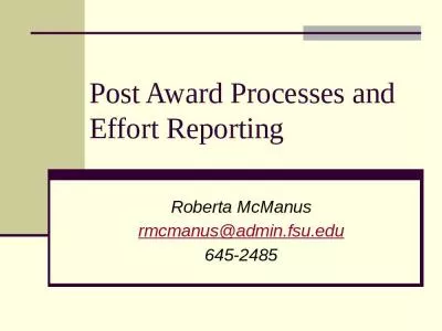 Post Award Processes and Effort Reporting