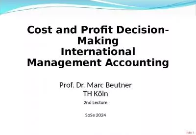 Cost and Profit Decision-Making International Management Accounting