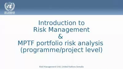 Introduction to Risk Management &  MPTF portfolio risk analysis  (programme/project level)