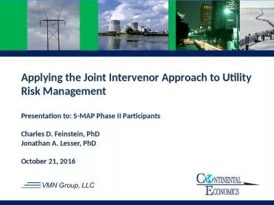 Applying the Joint Intervenor Approach to Utility Risk Management Presentation to: S-MAP Phase II Participants Charles D. Feinstein, PhD Jonathan A. Lesser, PhD October 21, 2016