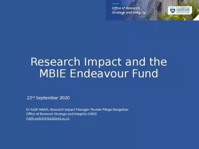 Research Impact and the MBIE Endeavour Fund