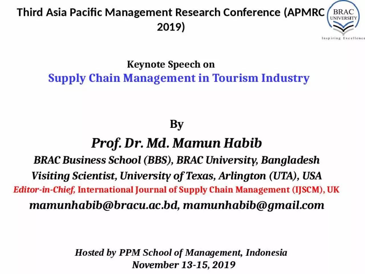 PPT-Third Asia Pacific Management Research Conference (APMRC 2019) Keynote Speech on