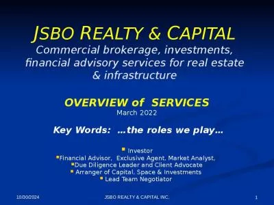 JSBO REALTY & CAPITAL Commercial brokerage, investments, financial advisory services for real estate & infrastructure