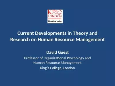 Current Developments in Theory and Research on Human Resource Management