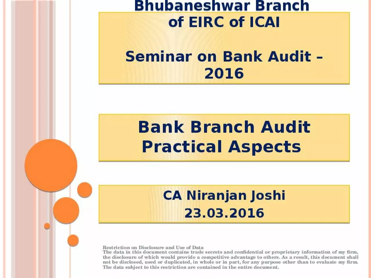 PPT-Bhubaneshwar Branch of EIRC of ICAI Seminar on Bank Audit 2016