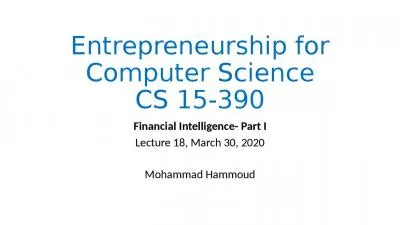 Entrepreneurship for Computer Science CS 15-390