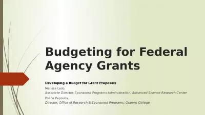 Budgeting for Federal Agency Grants