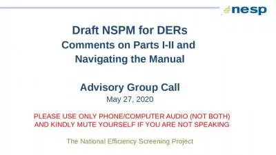 Draft NSPM for DERs Comments on Parts I-II and  Navigating the Manual Advisory Group Call May 27, 2020