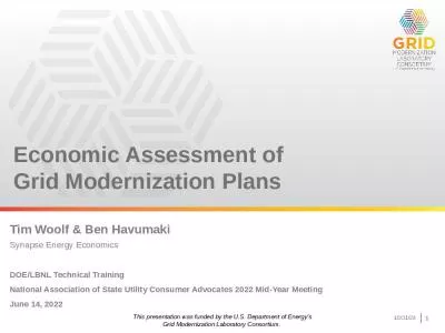 Economic Assessment of  Grid Modernization Plans