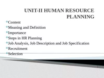 UNIT-II HUMAN RESOURCE PLANNING