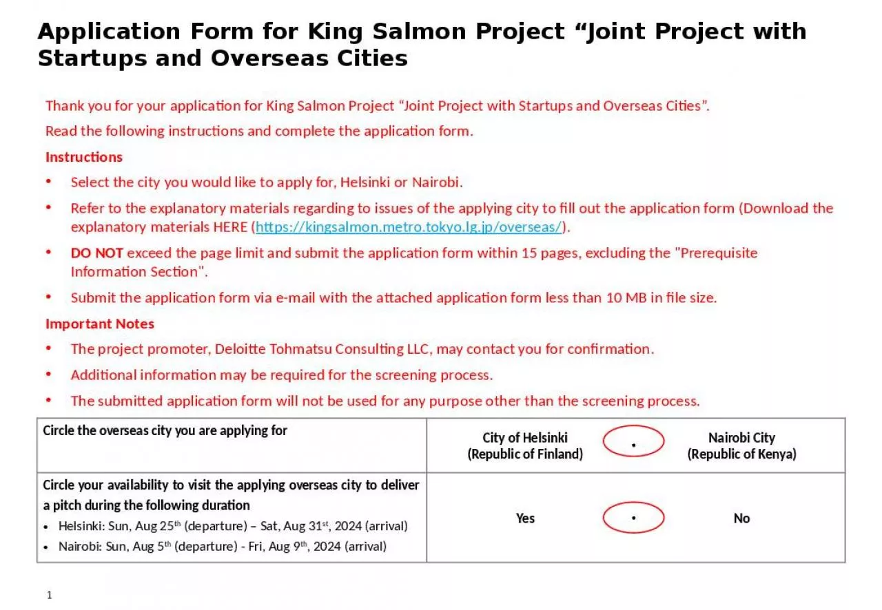 PPT-Application Form for King Salmon Project Joint Project with Startups and Overseas Cities