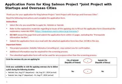 Application Form for King Salmon Project  Joint Project with Startups and Overseas Cities