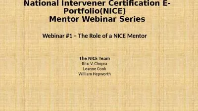 National Intervener Certification E-Portfolio(NICE)   Mentor Webinar Series