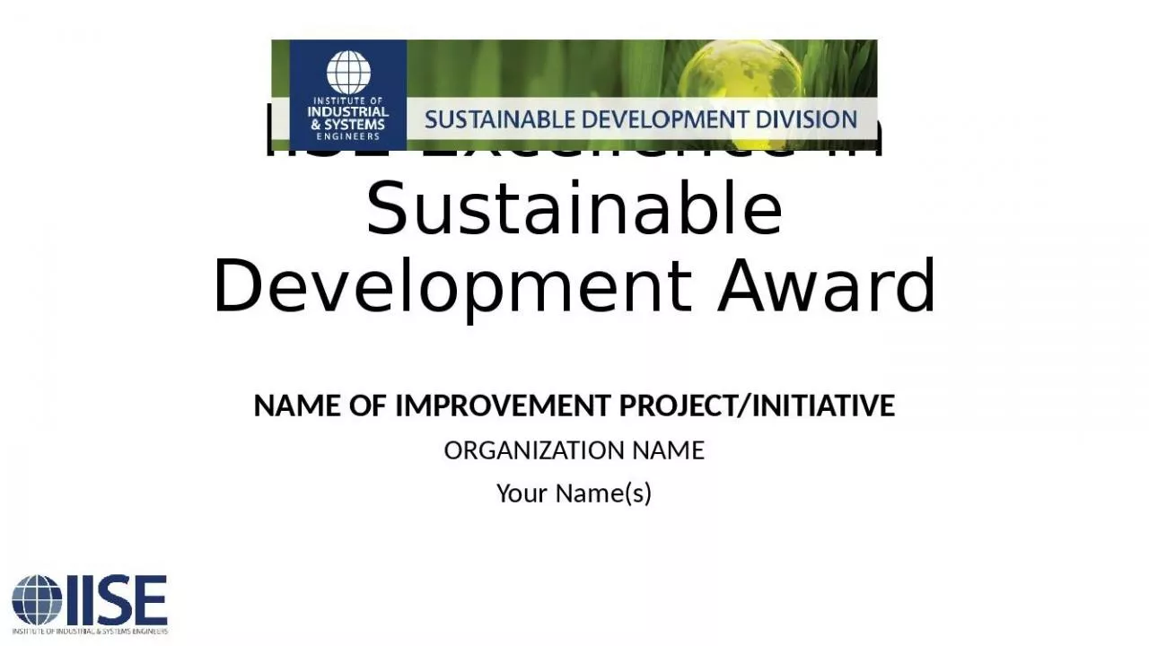 PPT-IISE Excellence in Sustainable Development Award