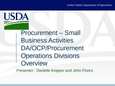 Procurement   Small Business Activities  DA/OCP/Procurement Operations Divisions Overview