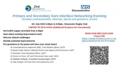 Primary and Secondary Care Interface Networking Evening includes communication, referrals,