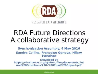 RDA Future Directions A collaborative strategy