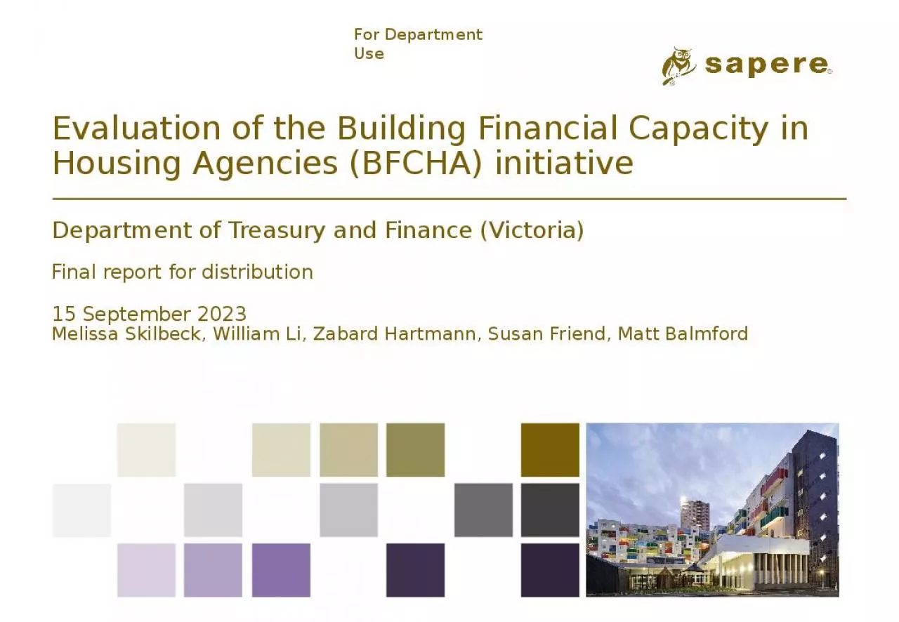 PPT-Evaluation of the Building Financial Capacity in Housing Agencies (BFCHA) initiative