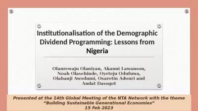 Institutionalisation of the Demographic Dividend Programming: Lessons from Nigeria