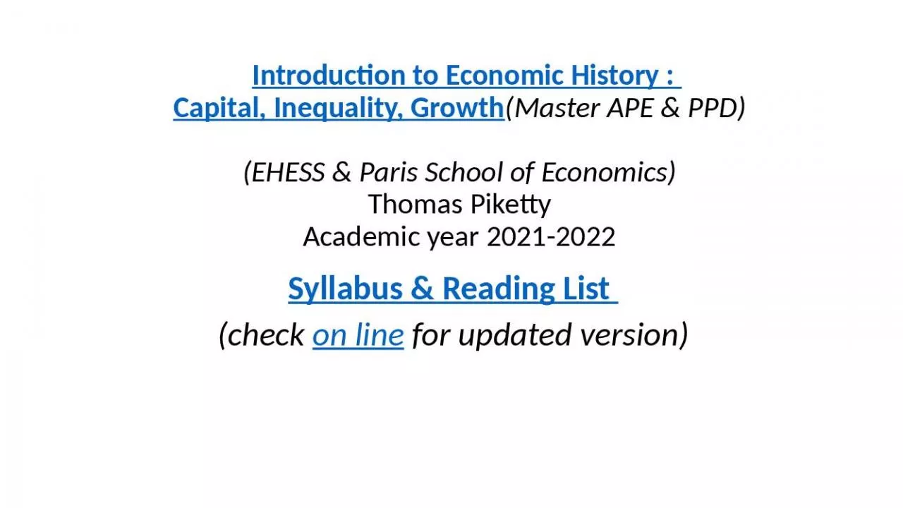 PPT-Introduction to Economic History : Capital, Inequality, Growth (Master APE & PPD) (EHESS