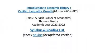 Introduction to Economic History :  Capital, Inequality, Growth (Master APE & PPD)  (EHESS