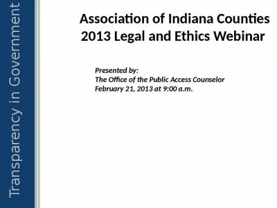 Association of Indiana Counties 2013 Legal and Ethics Webinar