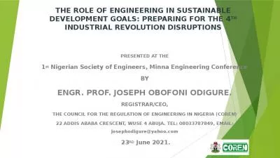 THE ROLE OF ENGINEERING IN SUSTAINABLE DEVELOPMENT GOALS: PREPARING FOR THE 4TH INDUSTRIAL REVOLUTION DISRUPTIONS