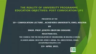 THE REALITY OF UNIVERSITY PROGRAMME EDUCATION OBJECTIVES: POST CONVOCATION LIFE