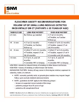 FLEISCHNER SOCIETYRECOMMENDATIONS FOR UP OF SMALL LUNG NODULES DETECTE