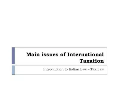 Main issues of International Taxation