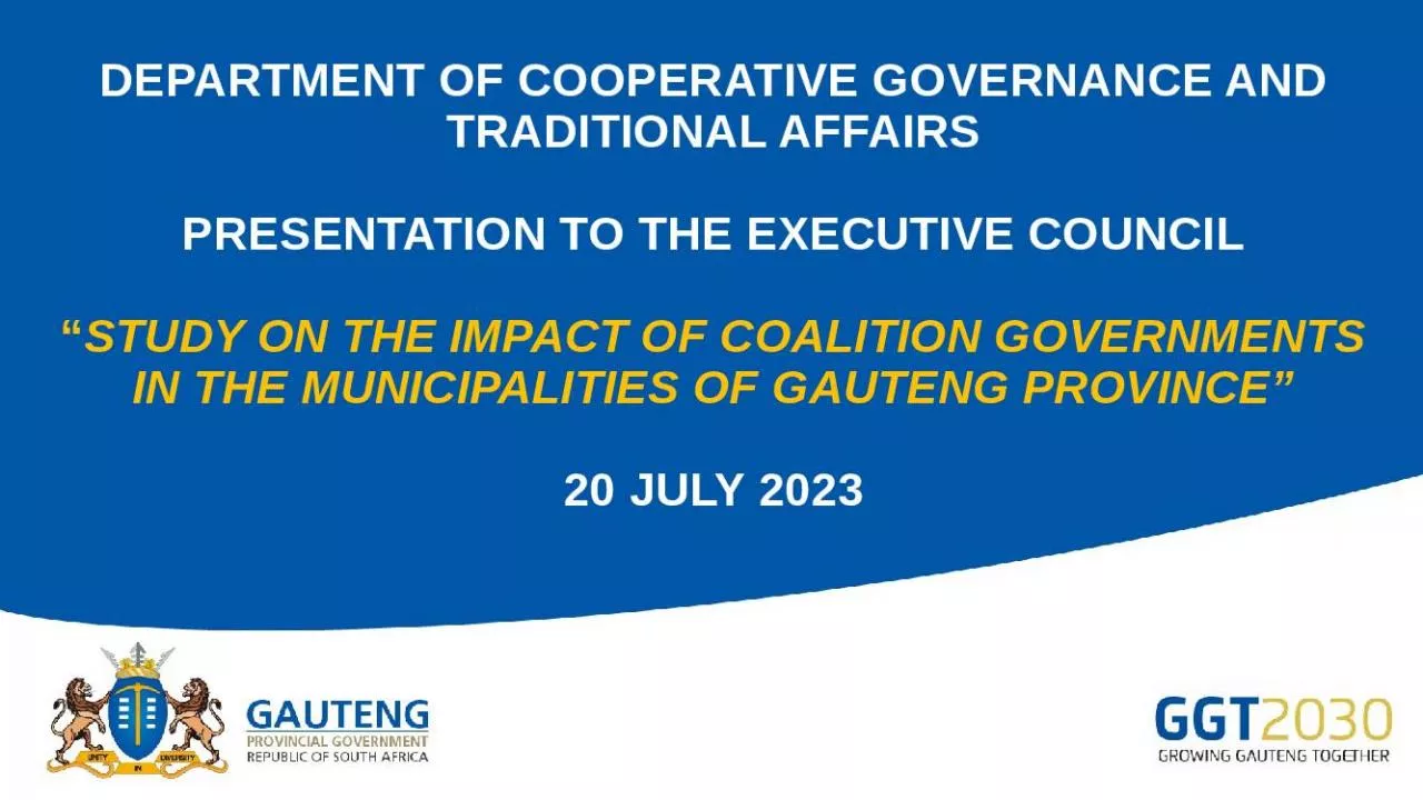 PPT-DEPARTMENT OF COOPERATIVE GOVERNANCE AND TRADITIONAL AFFAIRS PRESENTATION TO THE EXECUTIVE