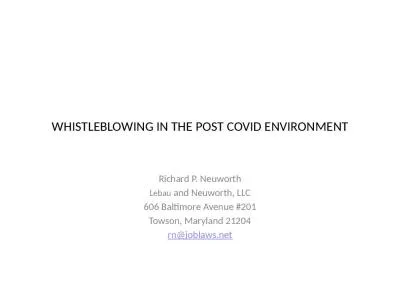 WHISTLEBLOWING IN THE POST COVID ENVIRONMENT