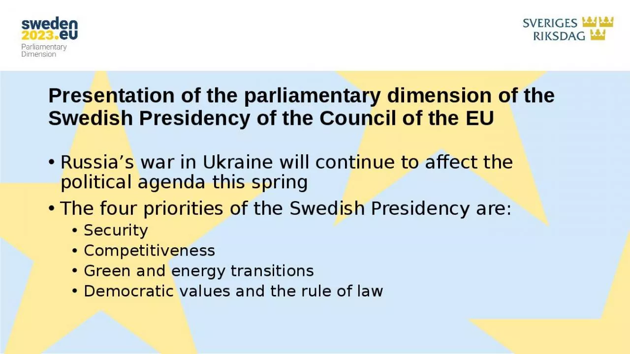 PPT-Presentation of the parliamentary dimension of the Swedish Presidency of the Council of