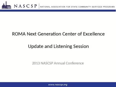 ROMA Next Generation Center of Excellence   Update and Listening Session