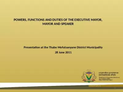 POWERS, FUNCTIONS AND DUTIES OF THE EXECUTIVE MAYOR, MAYOR AND SPEAKER