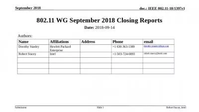 802.11 WG September 2018 Closing Reports