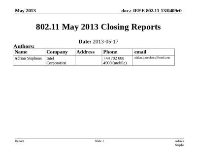 802.11 May 2013 Closing Reports