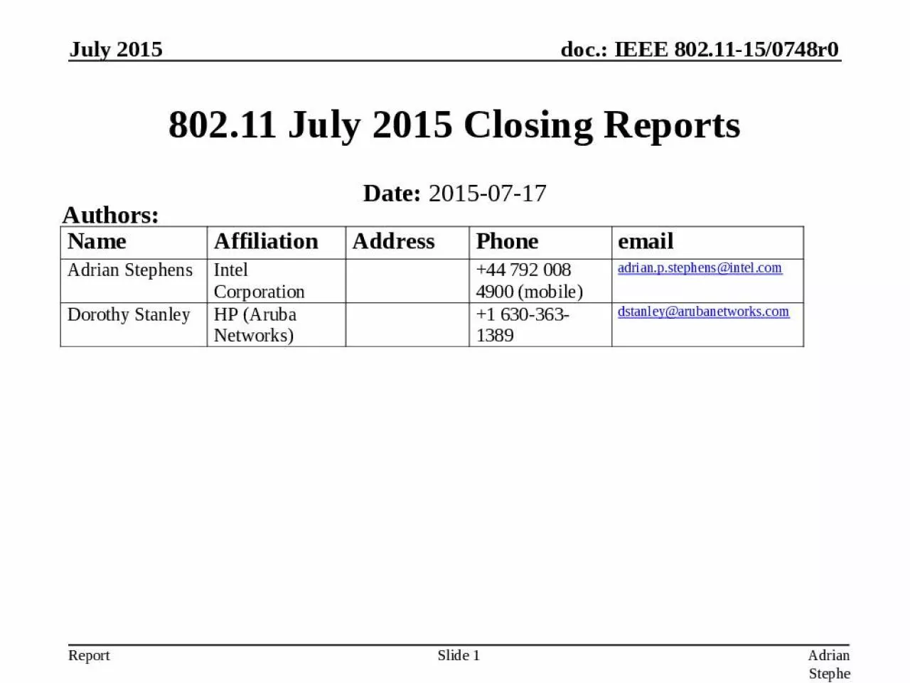 PPT-802.11 July 2015 Closing Reports