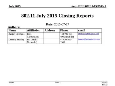 802.11 July 2015 Closing Reports