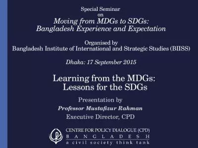 Learning from the MDGs:  Lessons for the SDGs