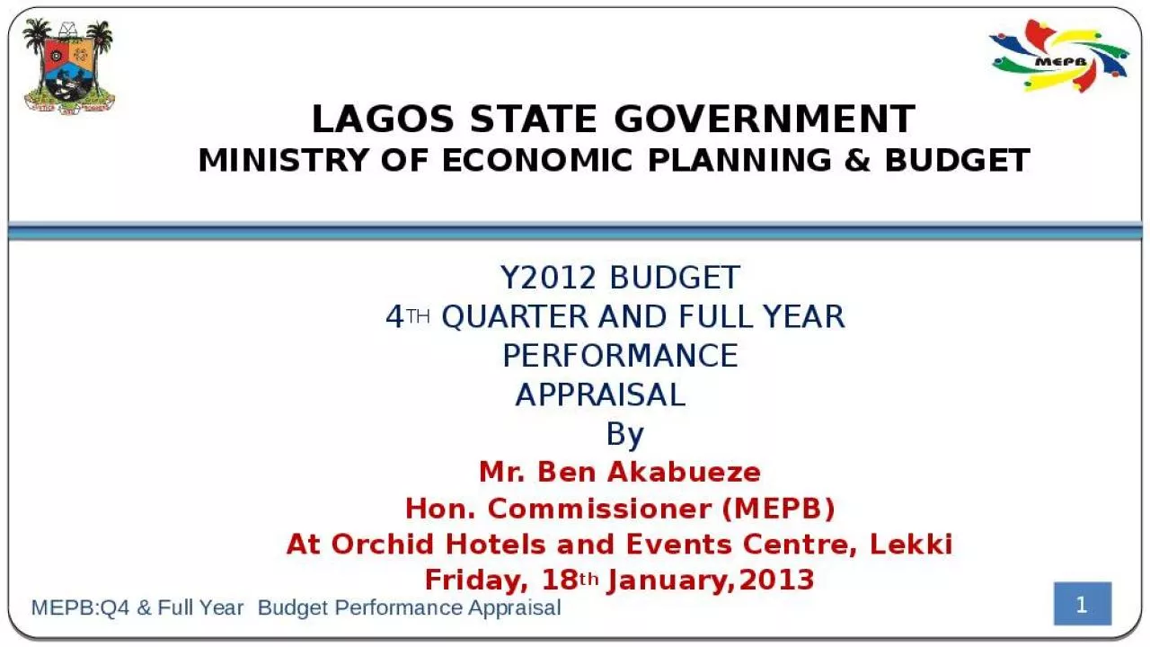 PPT-LAGOS STATE GOVERNMENT MINISTRY OF ECONOMIC PLANNING & BUDGET