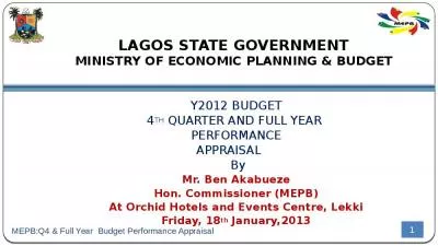 LAGOS STATE GOVERNMENT MINISTRY OF ECONOMIC PLANNING & BUDGET