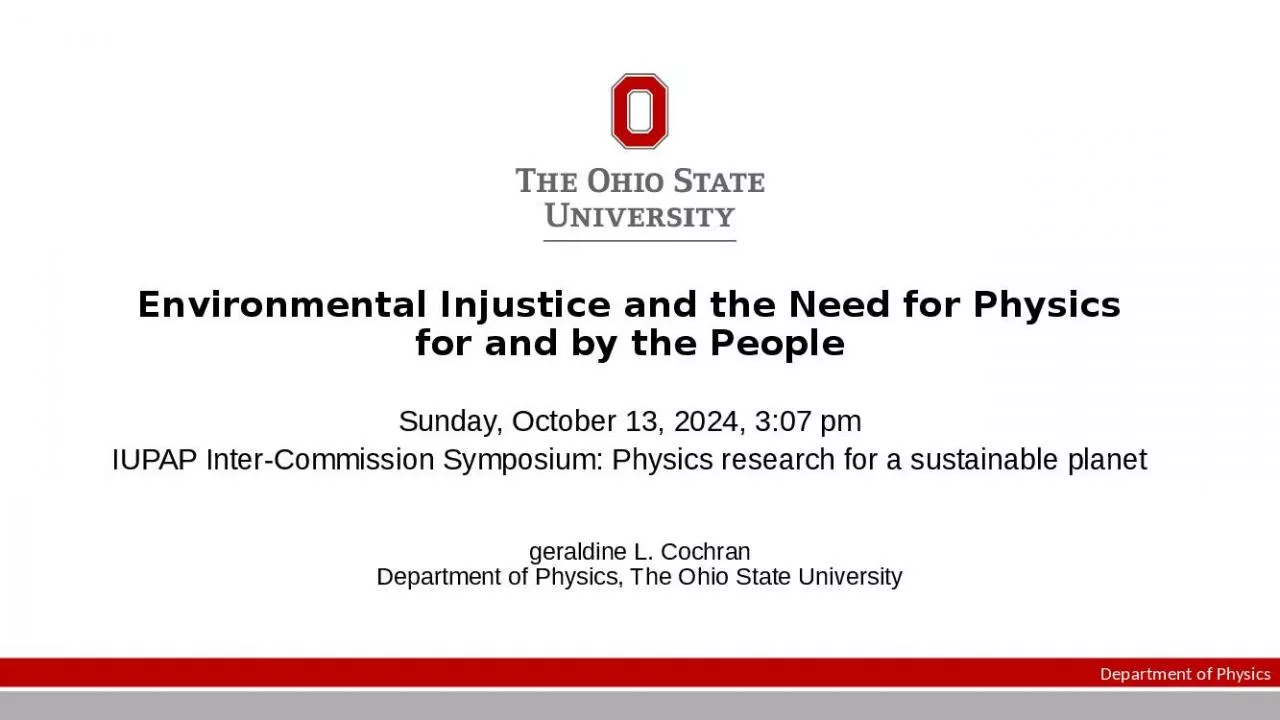 PPT-Environmental Injustice and the Need for Physics for and by the People Sunday, October