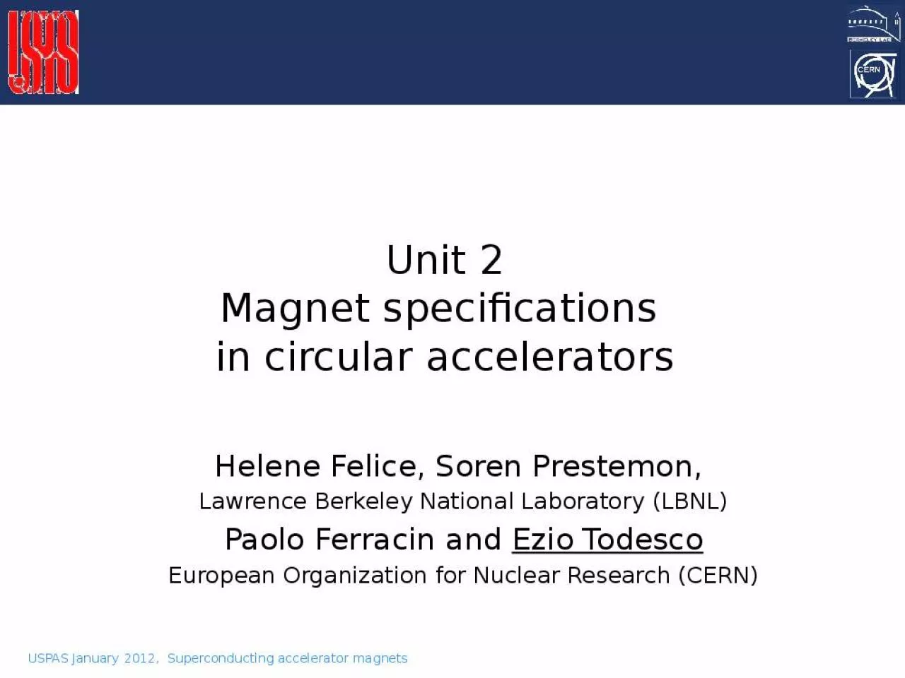 PPT-Unit 2 Magnet specifications in circular accelerators