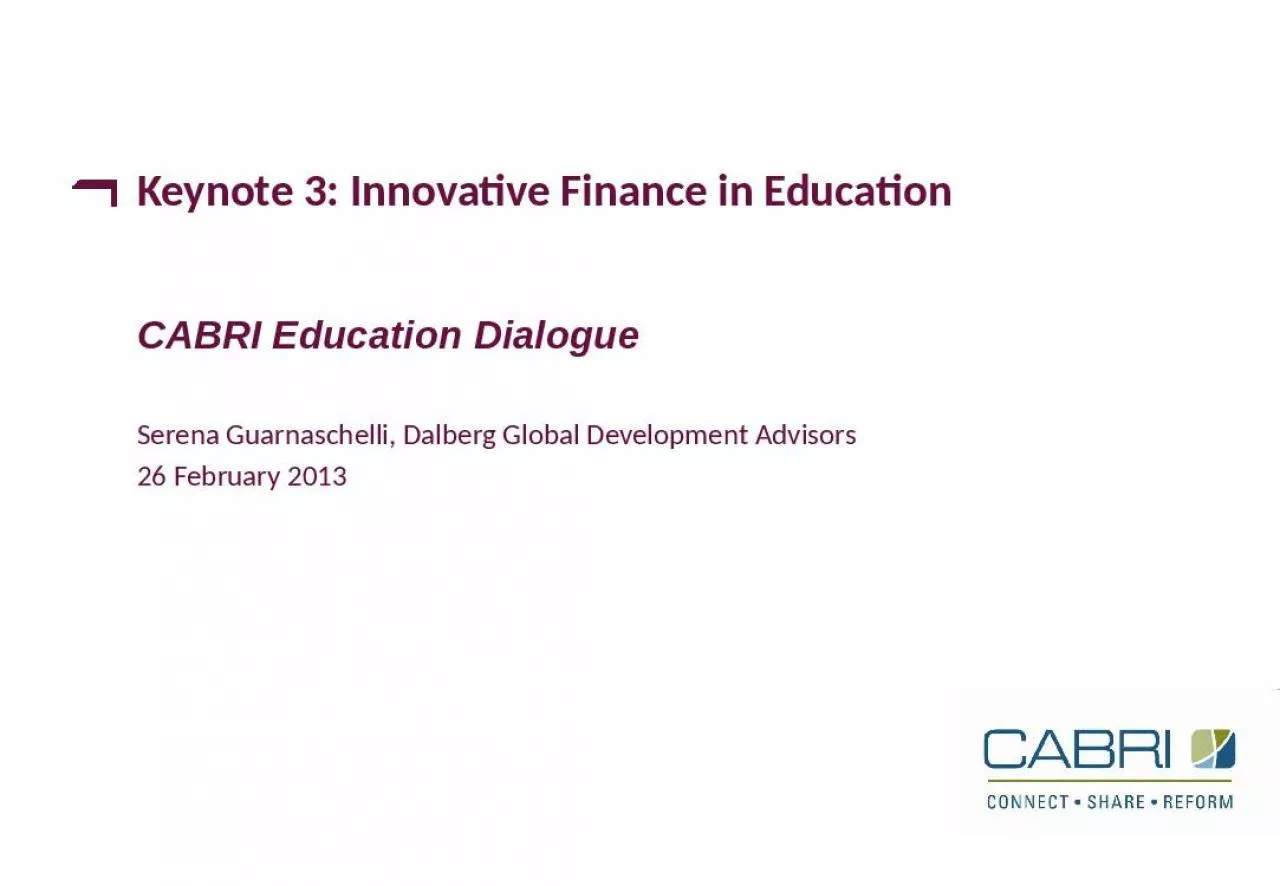 PPT-Keynote 3: Innovative Finance in Education