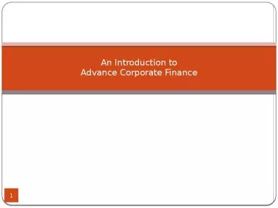 An Introduction to Advance Corporate Finance