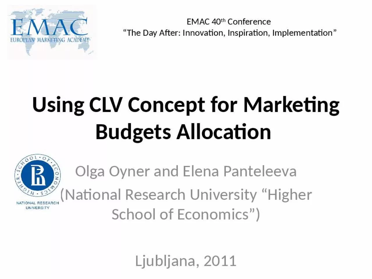 PPT-Using CLV Concept for Marketing Budgets Allocation