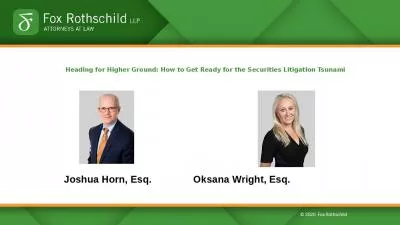 Heading for Higher Ground: How to Get Ready for the Securities Litigation Tsunami