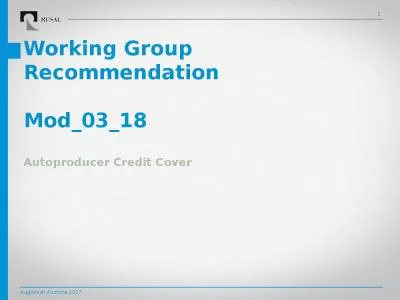 Working Group Recommendation Mod_03_18 Autoproducer Credit Cover