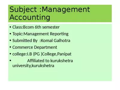 Subject :Management Accounting